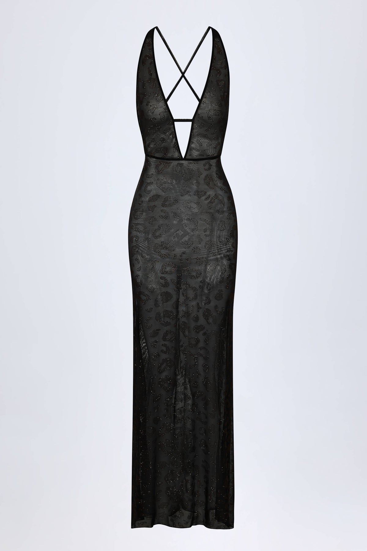 Chic Embellished Backless Maxi Dress in Black