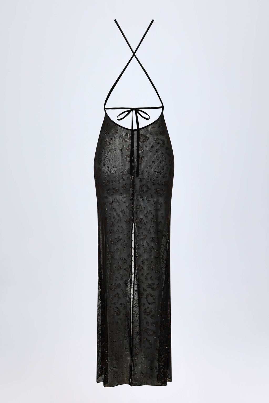 Chic Embellished Backless Maxi Dress in Black
