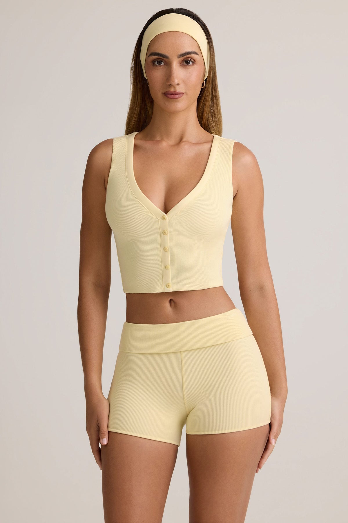Chic Modal Ribbed Button-Up Vest Top in Buttercream Yellow