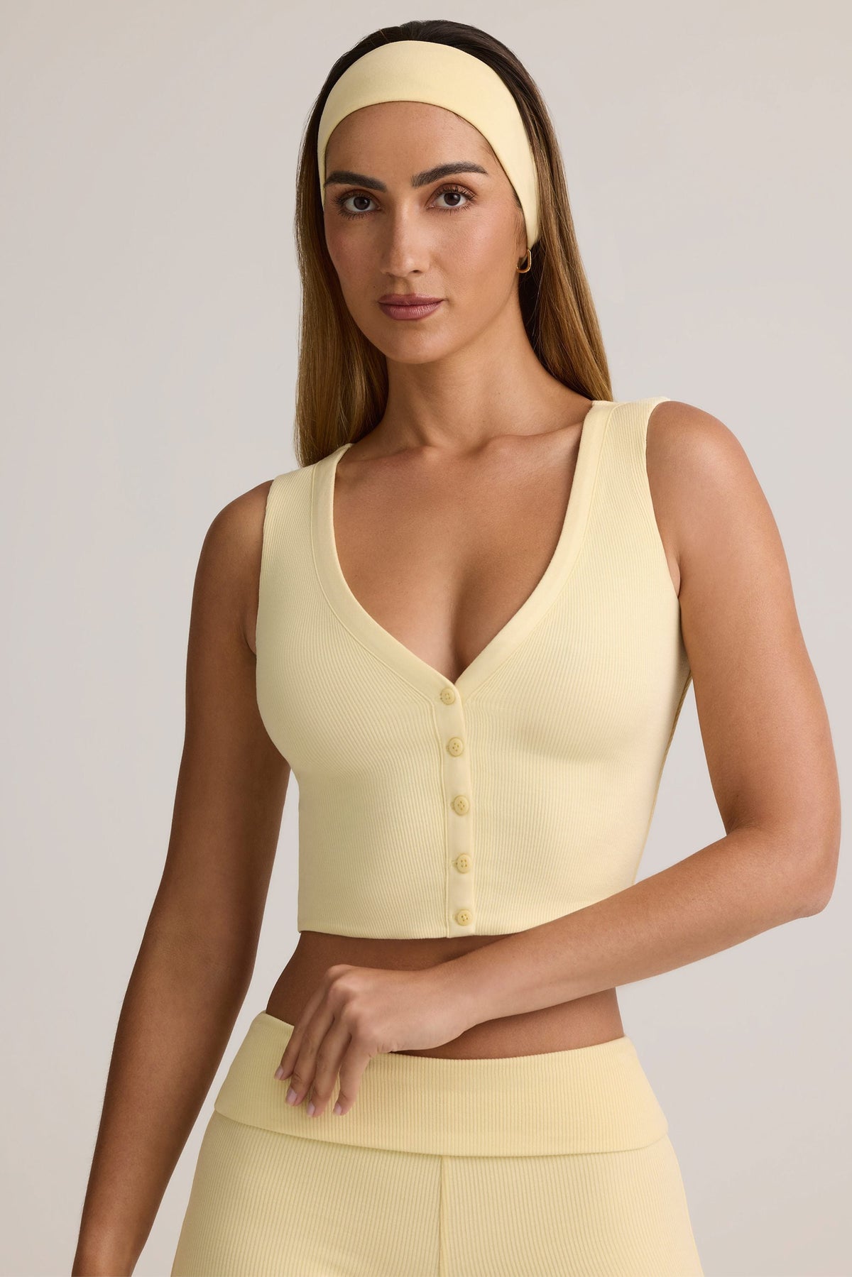 Chic Modal Ribbed Button-Up Vest Top in Buttercream Yellow