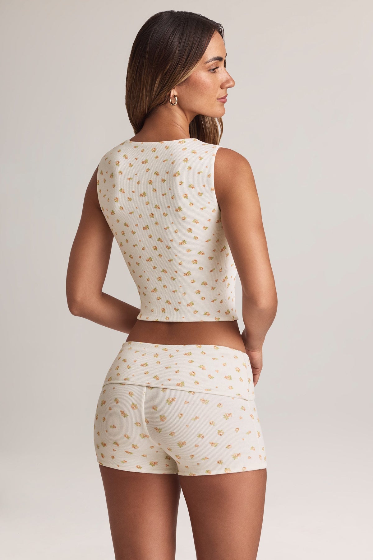 Chic Modal Ribbed Button-Up Vest Top in Floral Print