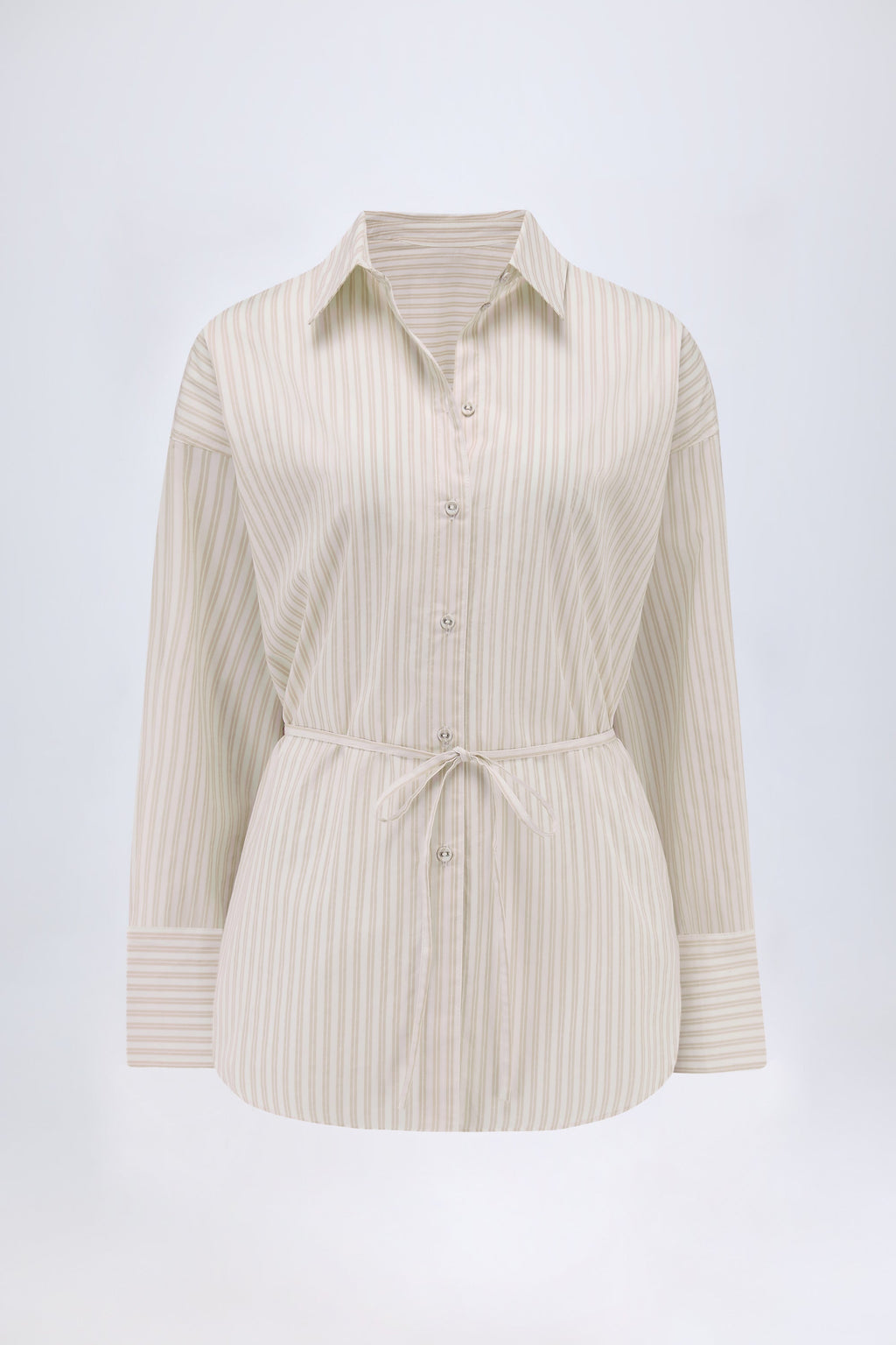 Chic Oversized Cotton-Poplin Shirt in Taupe Stripe