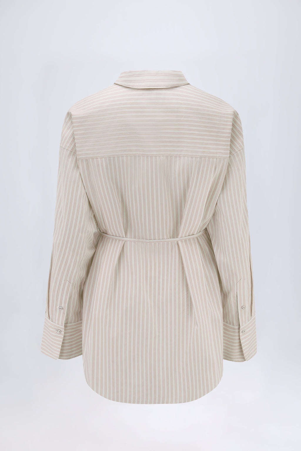 Chic Oversized Cotton-Poplin Shirt in Taupe Stripe