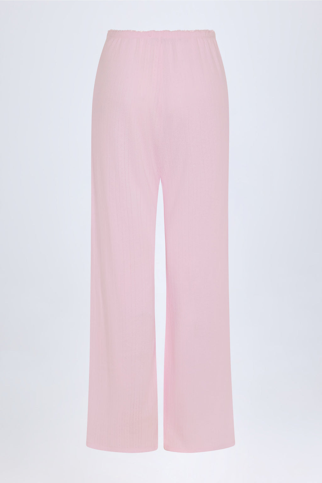 Chic Pointelle Mid-Rise Straight-Leg Trousers in Baby Pink
