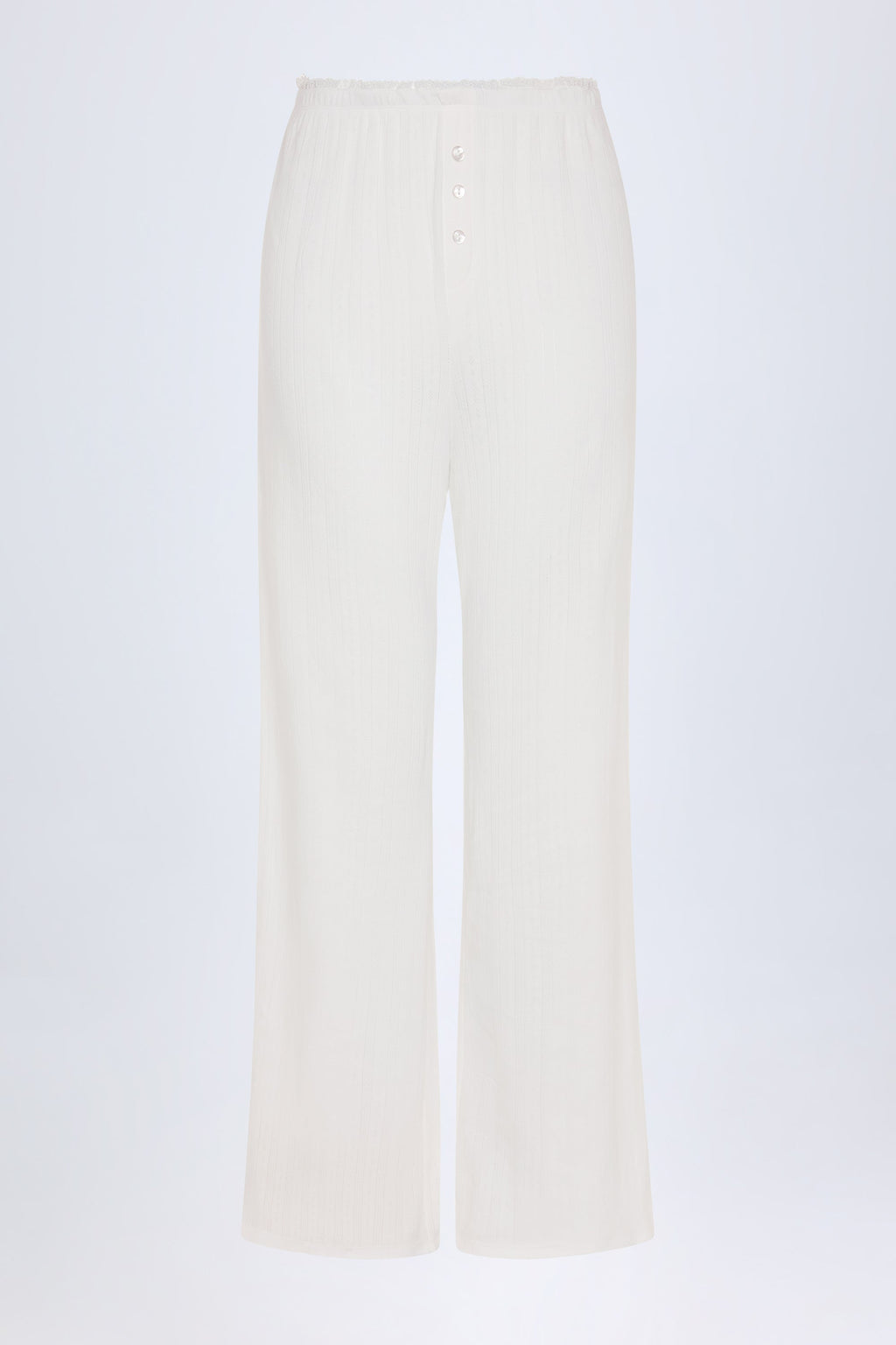 Chic Pointelle Mid-Rise Straight-Leg Trousers in White