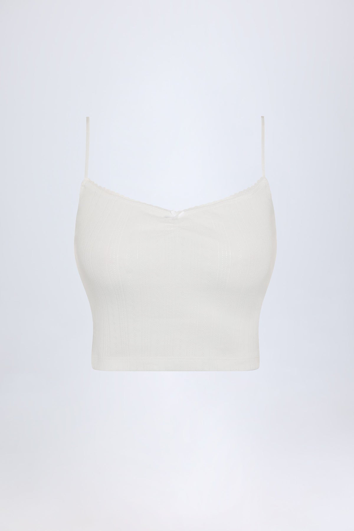 Chic Pointelle Ruched Camisole Crop Top in White
