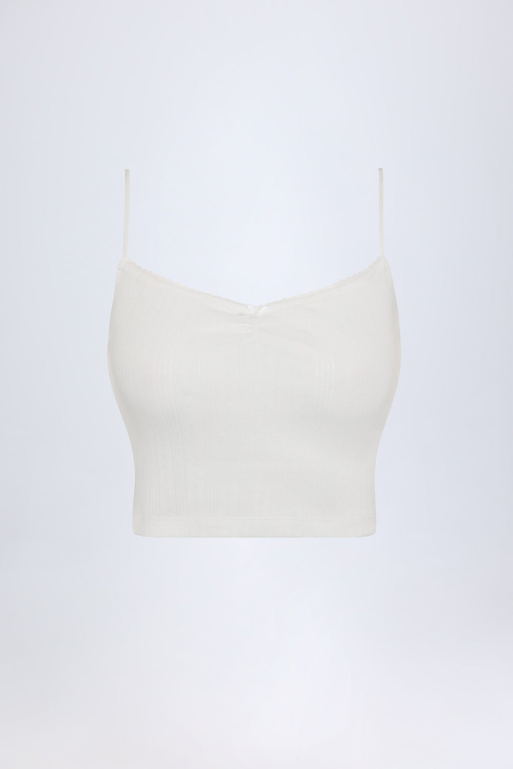 Chic Pointelle Ruched Camisole Crop Top in White