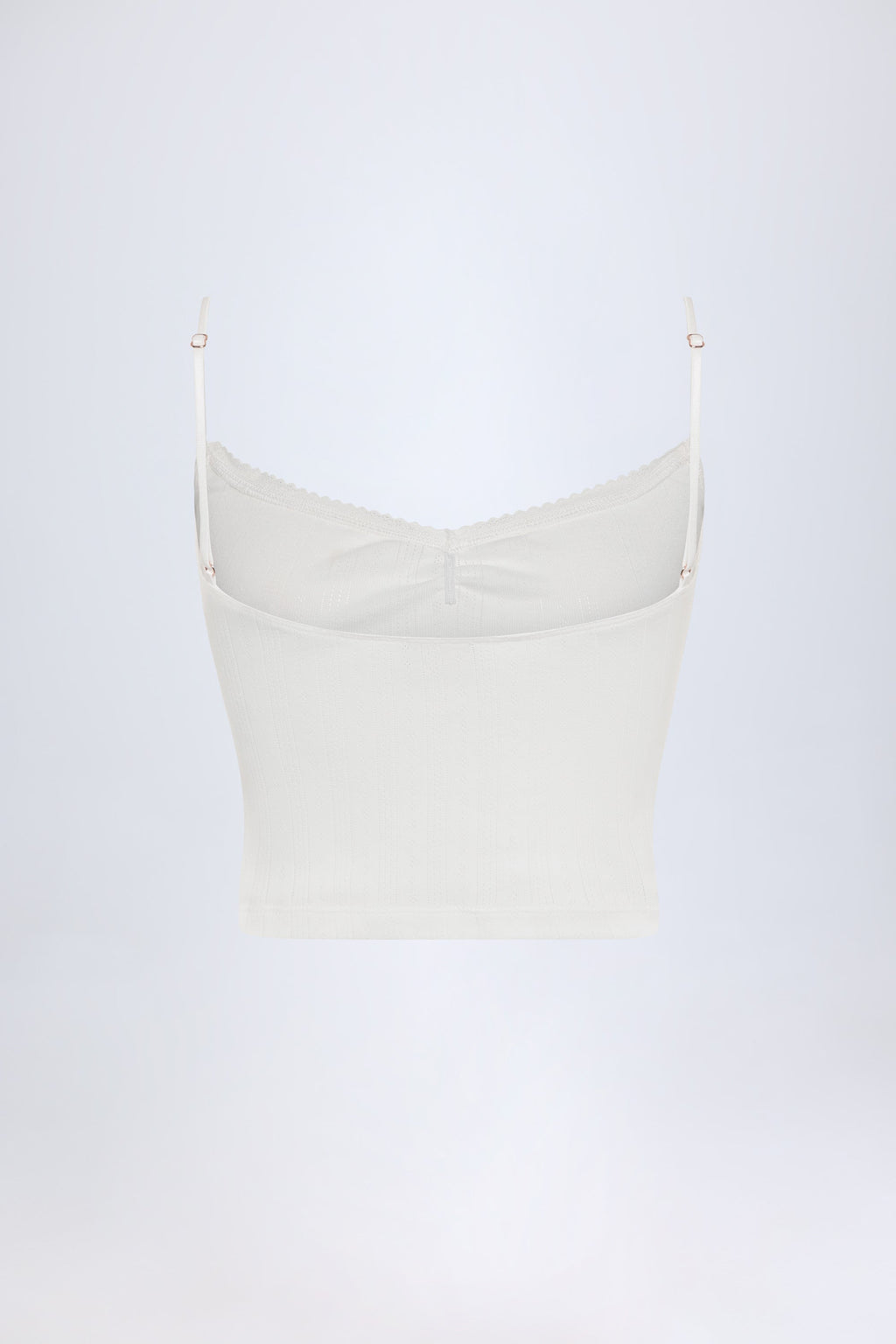 Chic Pointelle Ruched Camisole Crop Top in White