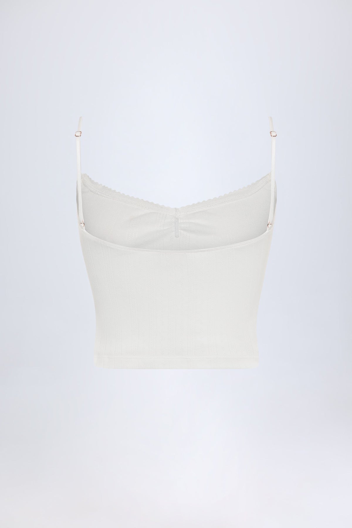 Chic Pointelle Ruched Camisole Crop Top in White