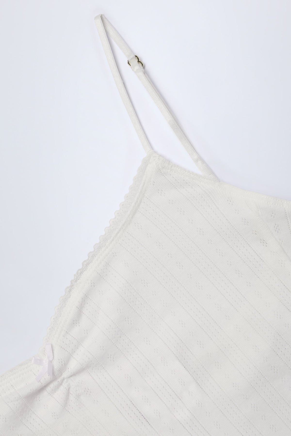 Chic Pointelle Ruched Camisole Crop Top in White