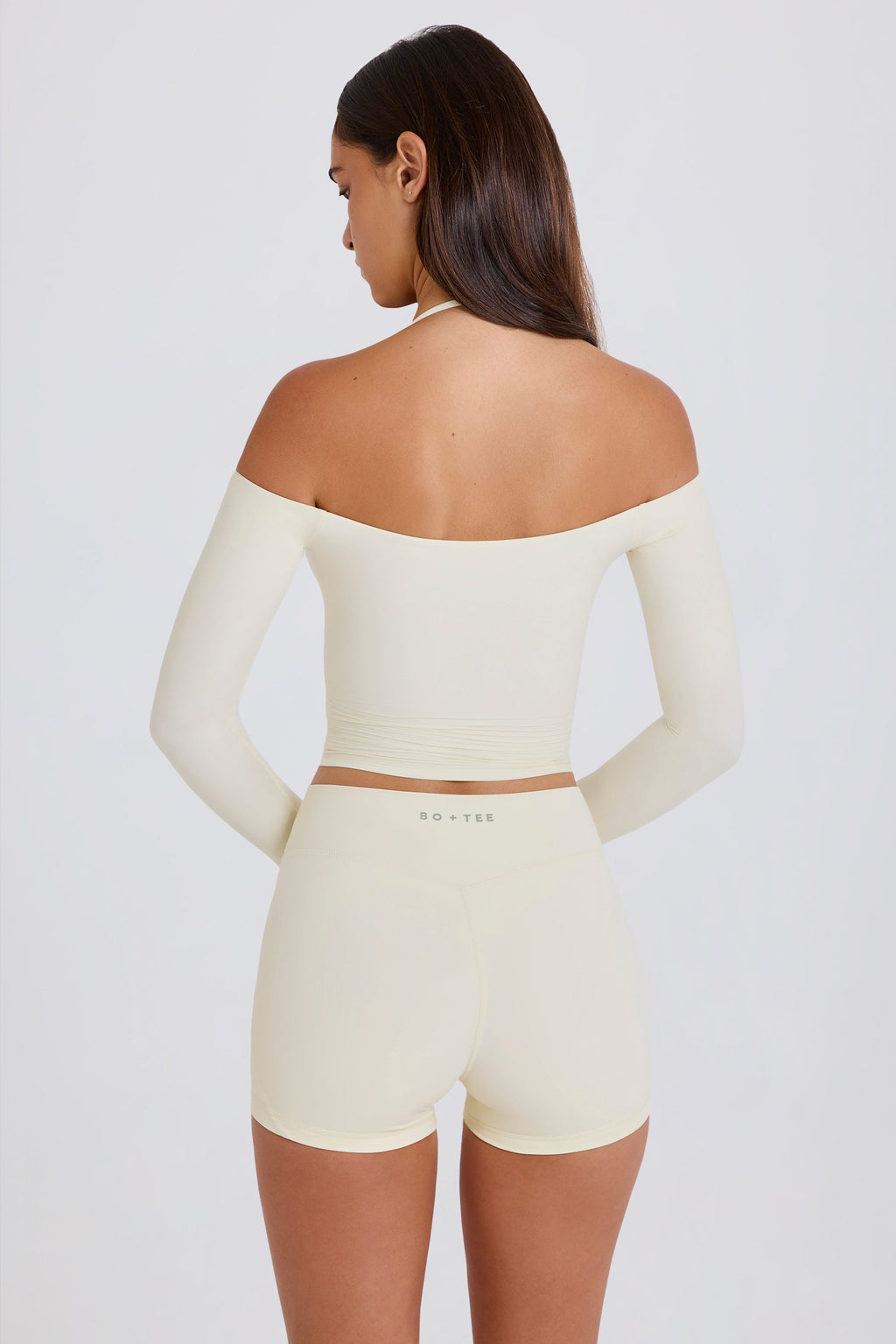 Chic Soft Jersey Off-Shoulder Halterneck Longline Top in Cream