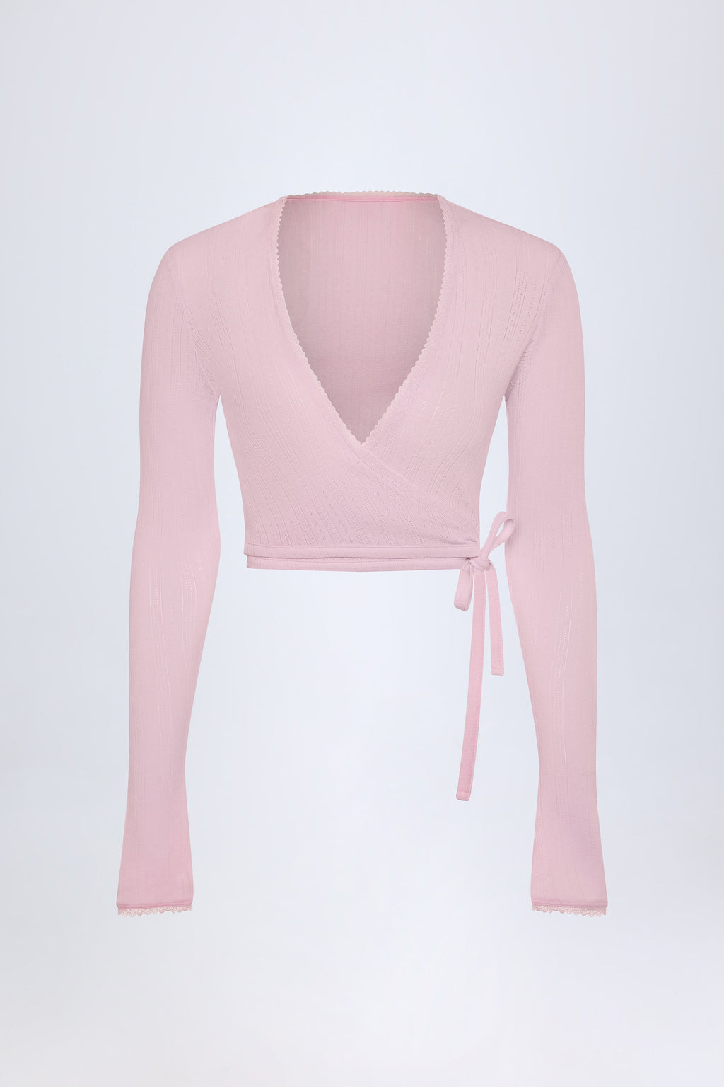 Chic Pointelle Wrap Crop Top in Baby Pink
