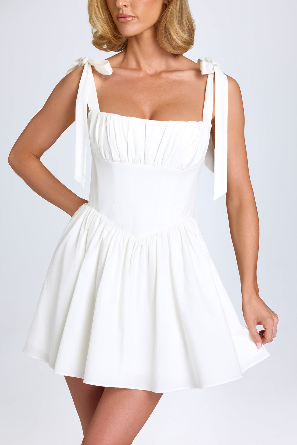 Chic Ruched Corset Mini Dress in White