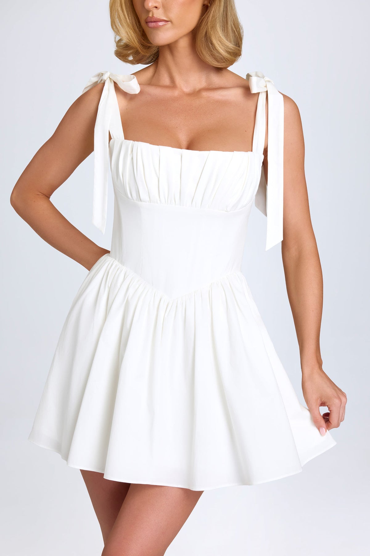 Chic Ruched Corset Mini Dress in White