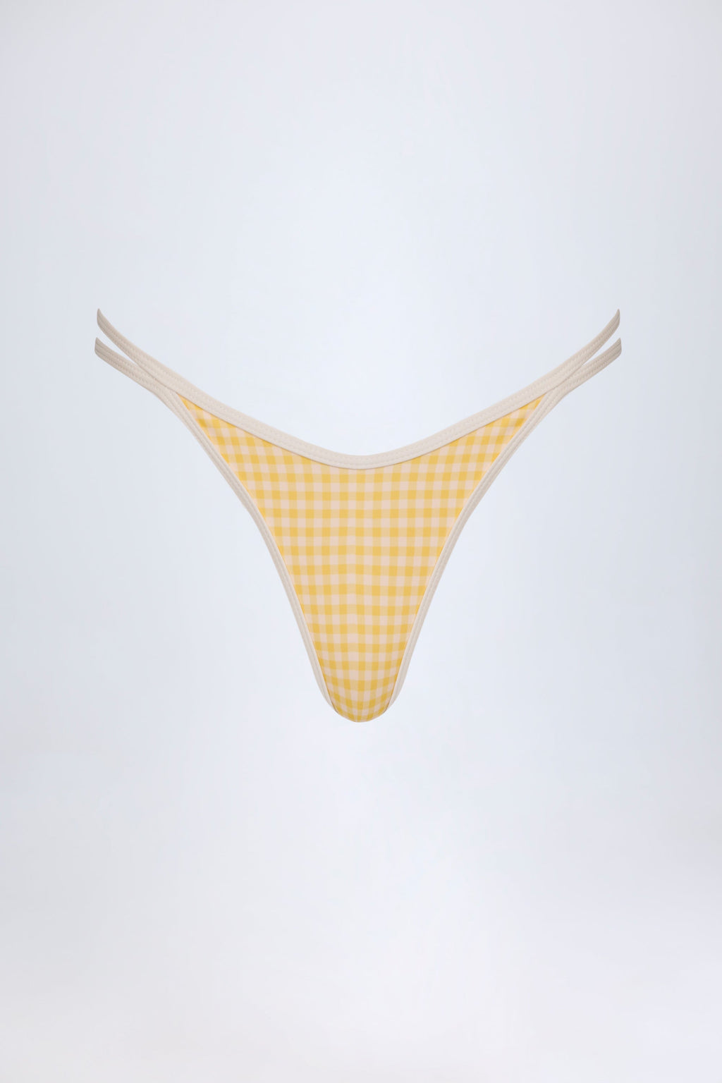 Chic Double-Strap Cheeky Bikini Bottoms in Yellow Gingham