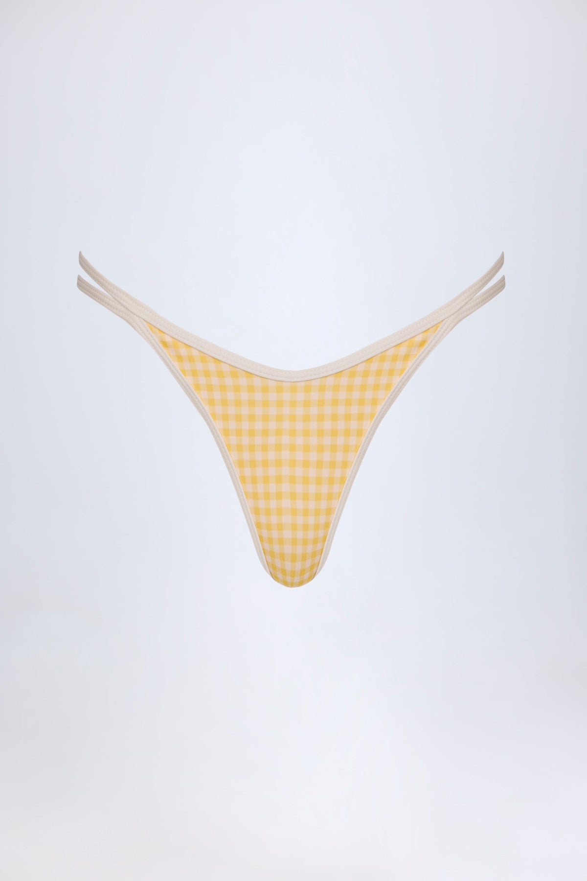 Chic Double-Strap Cheeky Bikini Bottoms in Yellow Gingham