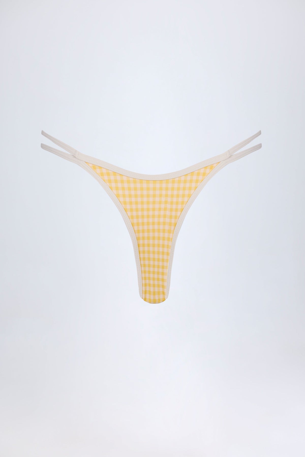 Chic Double-Strap Cheeky Bikini Bottoms in Yellow Gingham