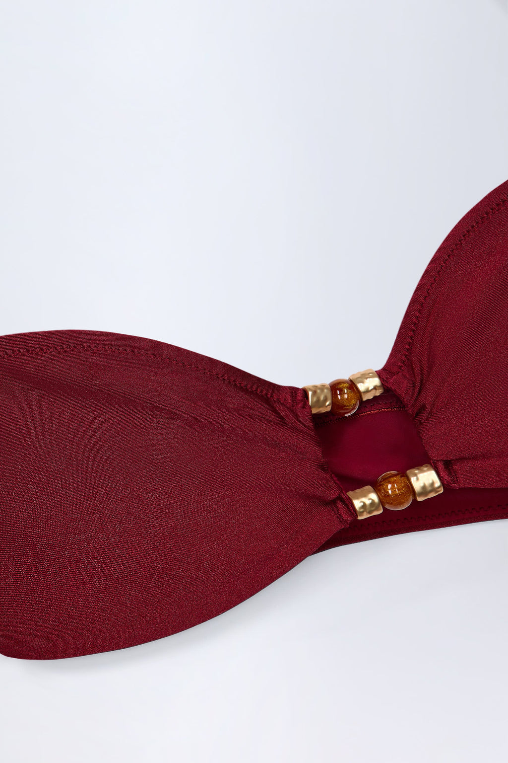 Chic Bead-Embellished Cut-Out Bandeau Swimsuit in Dark Cherry