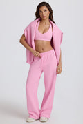 Chic Soft Cotton Jersey Mid-Rise Wide-Leg Joggers in Baby Pink