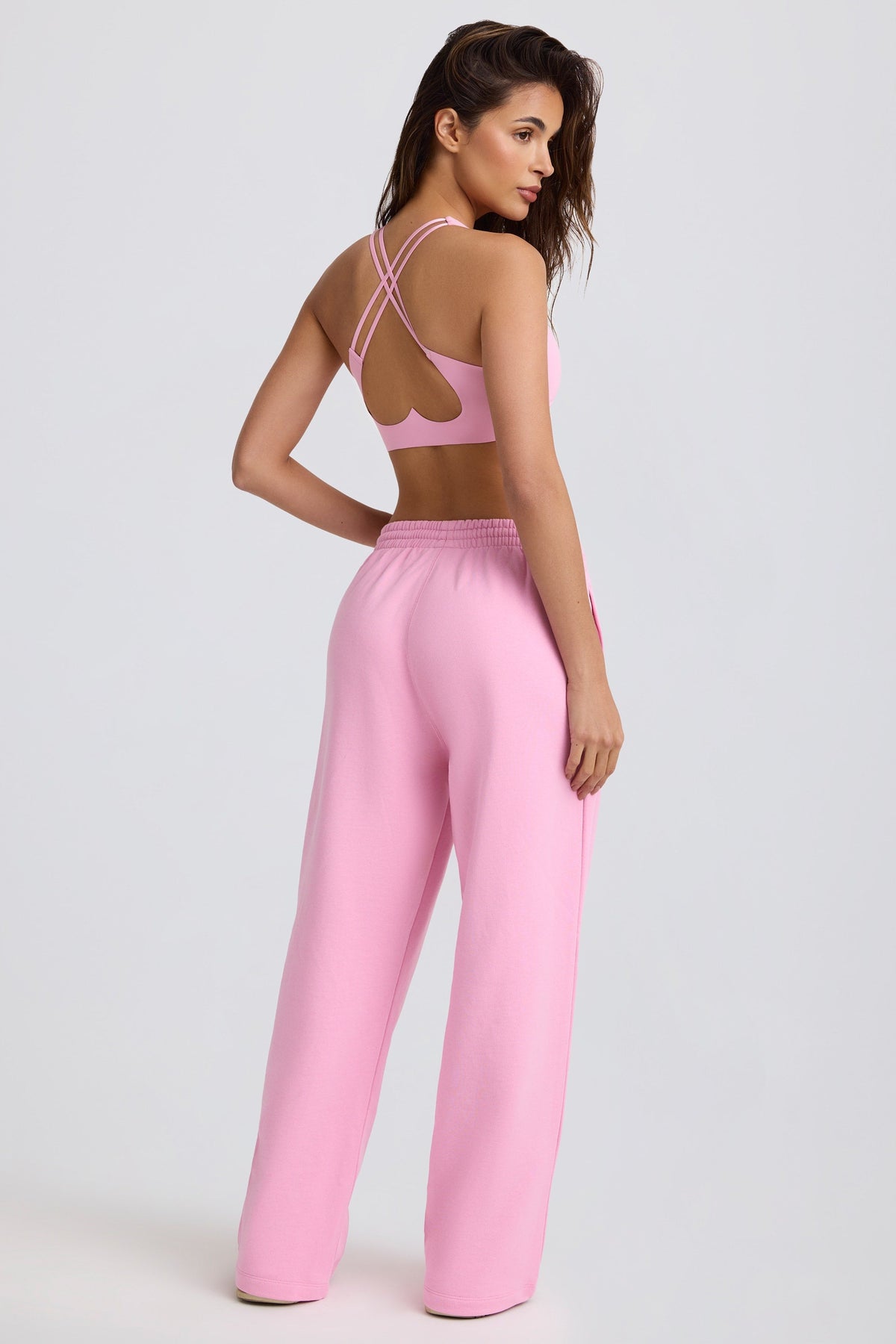 Chic Soft Cotton Jersey Mid-Rise Wide-Leg Joggers in Baby Pink