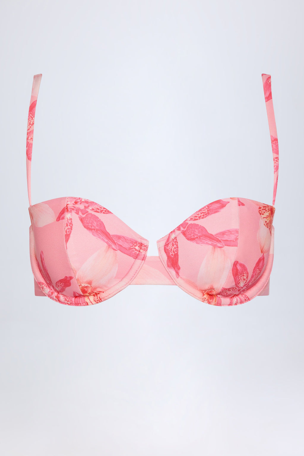 Chic Underwired Balconette Bikini Top in Pink Orchid Print