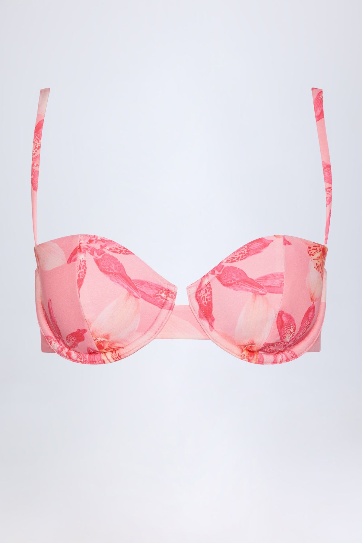 Chic Underwired Balconette Bikini Top in Pink Orchid Print