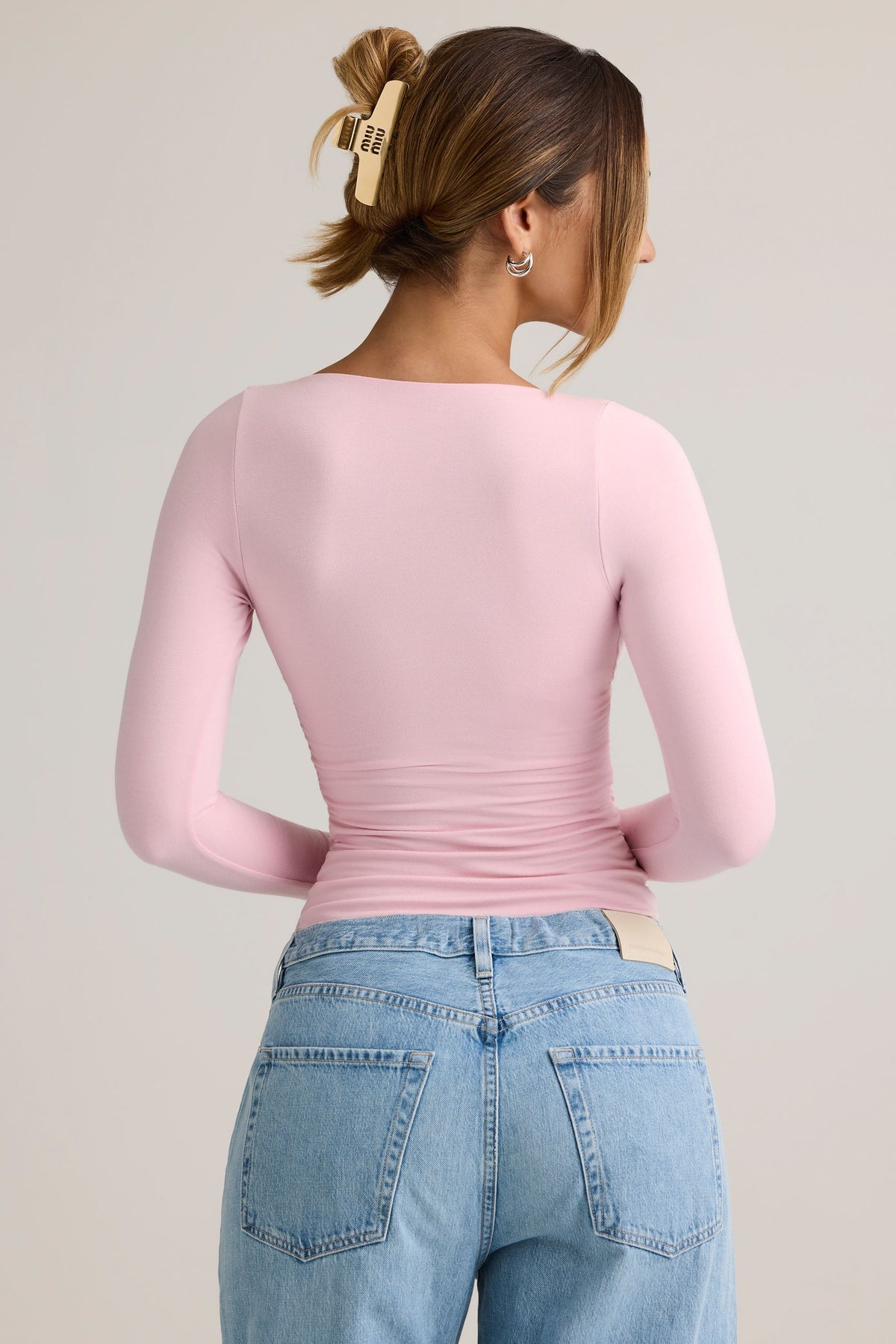 Chic Modal Ruched Long-Sleeve Top in Candyfloss Pink