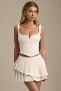 Chic Layered Pleated Low-Rise Mini Skirt in Ivory