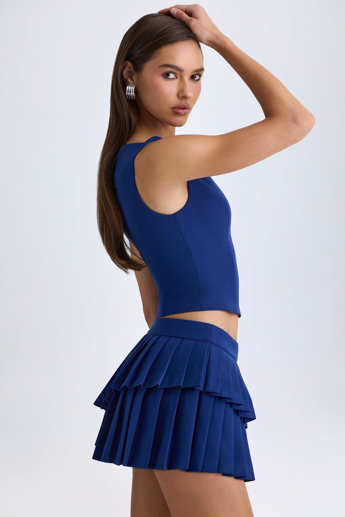 Chic Layered Pleated Low-Rise Mini Skirt in True Navy