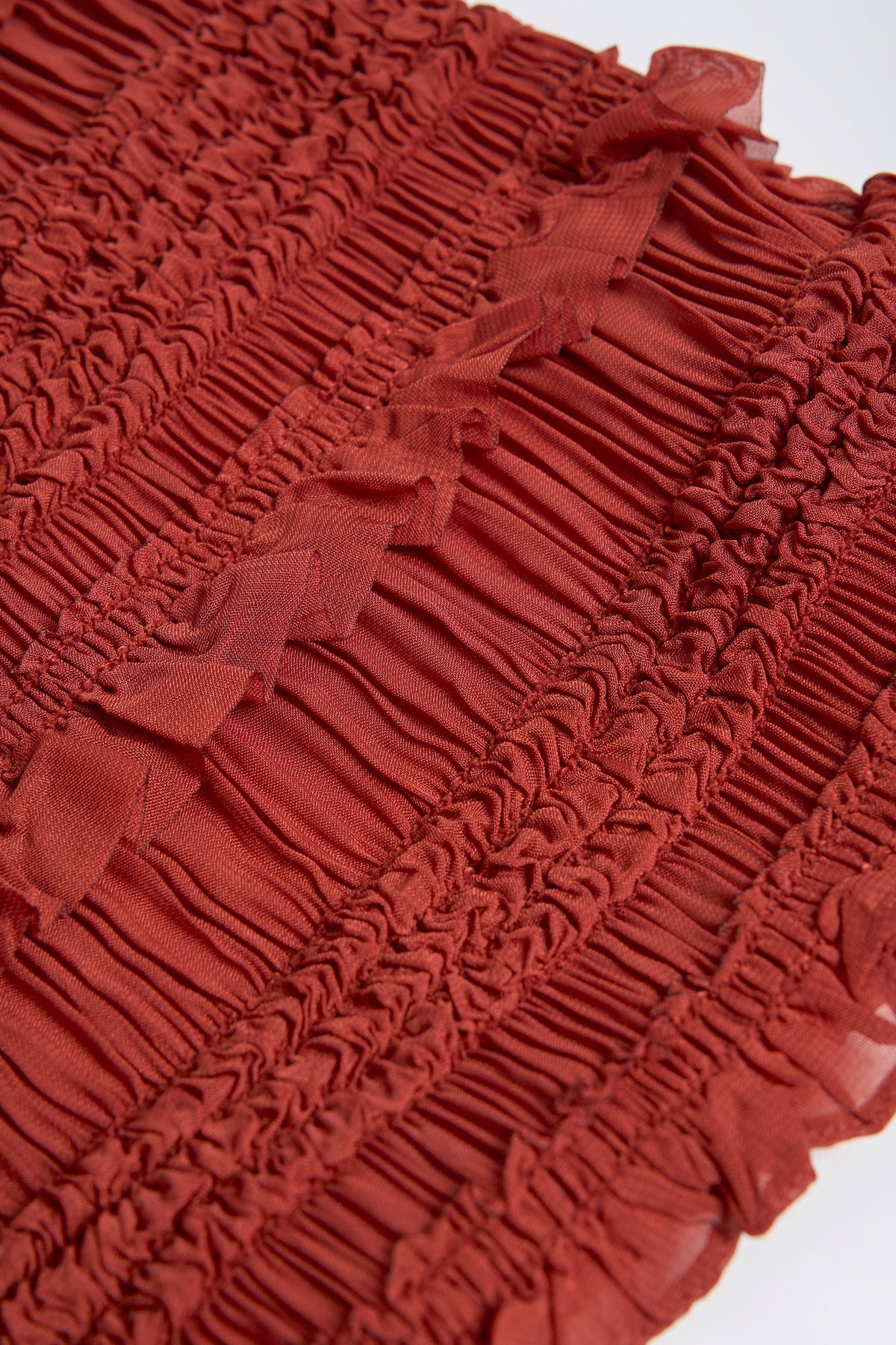 Chic Ruffled High-Neck Backless Top in Burnt Red