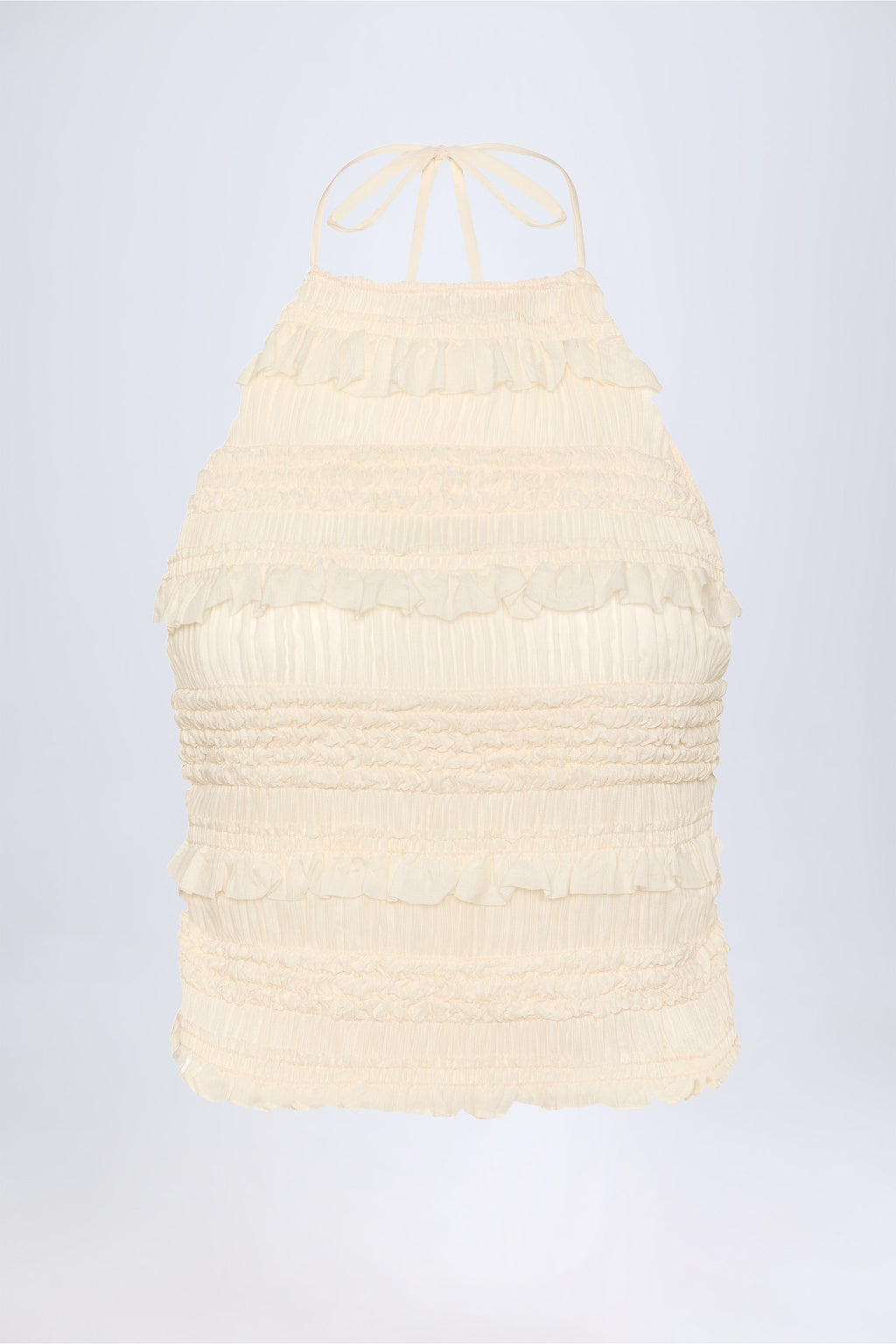 Chic Ruffled High-Neck Backless Top in Ivory