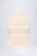 Chic Ruffled High-Neck Backless Top in Ivory