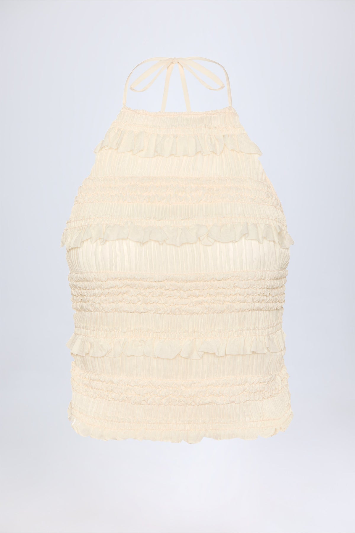 Chic Ruffled High-Neck Backless Top in Ivory