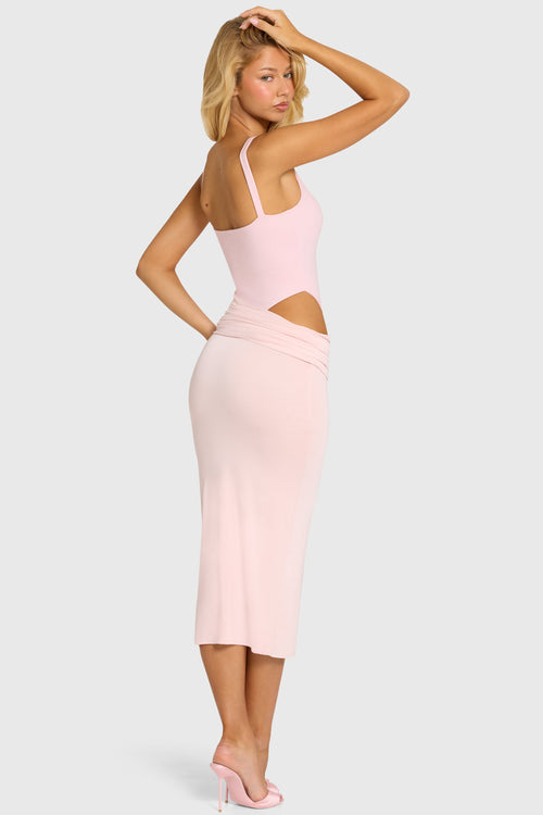 Chic Bodice Draped Midi Dress in Baby Pink