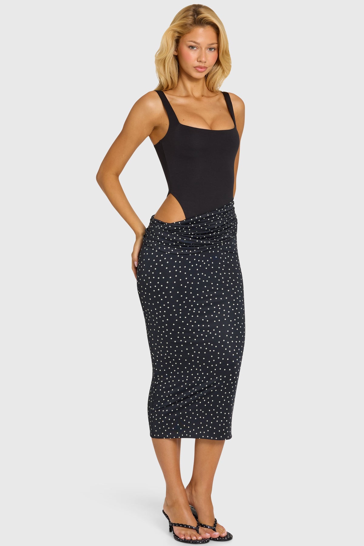 Chic Bodice Draped Midi Dress in Black