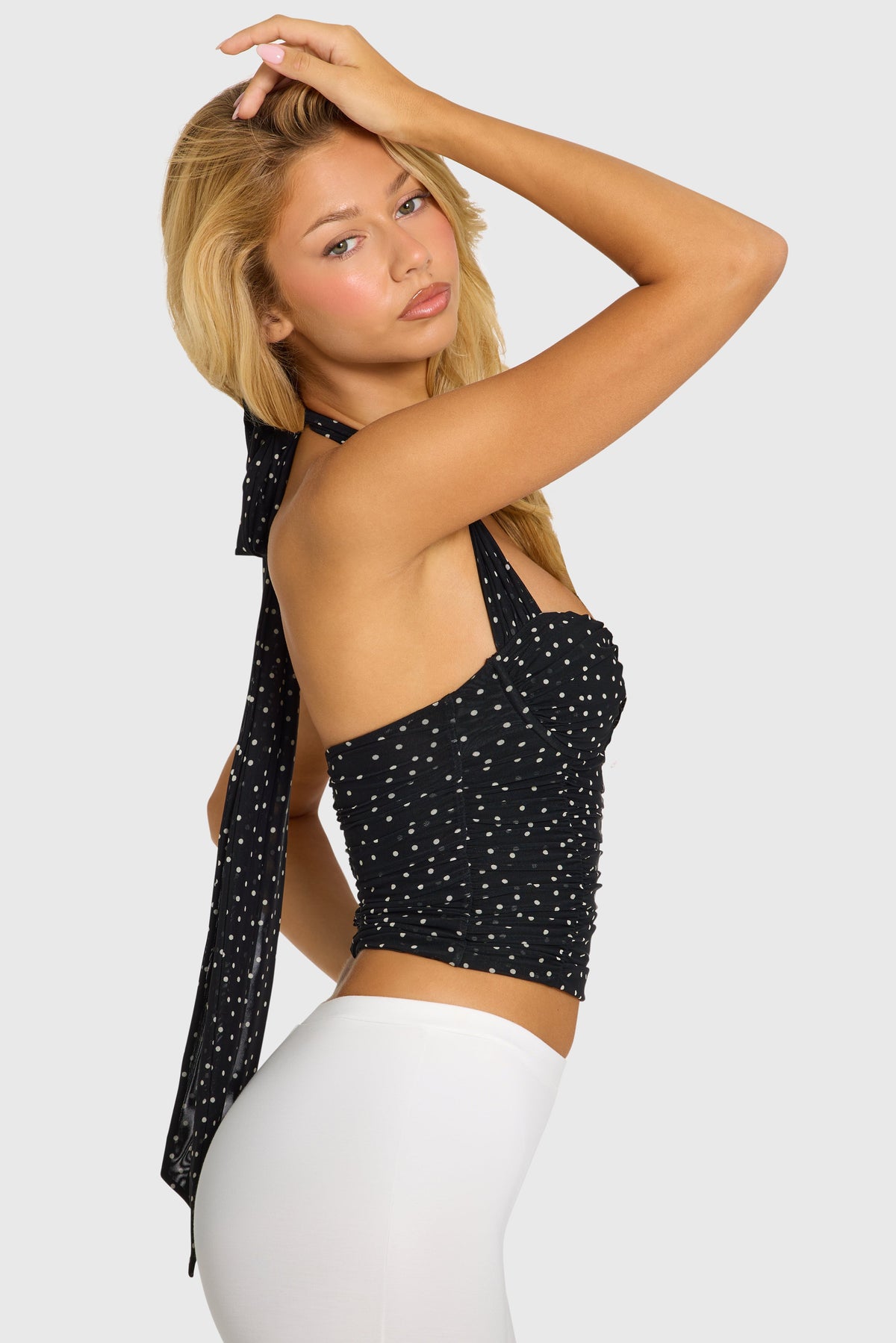 Chic Halterneck Underwired Top in Black Polka Dot