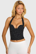 Chic Halterneck Underwired Top in Black Polka Dot
