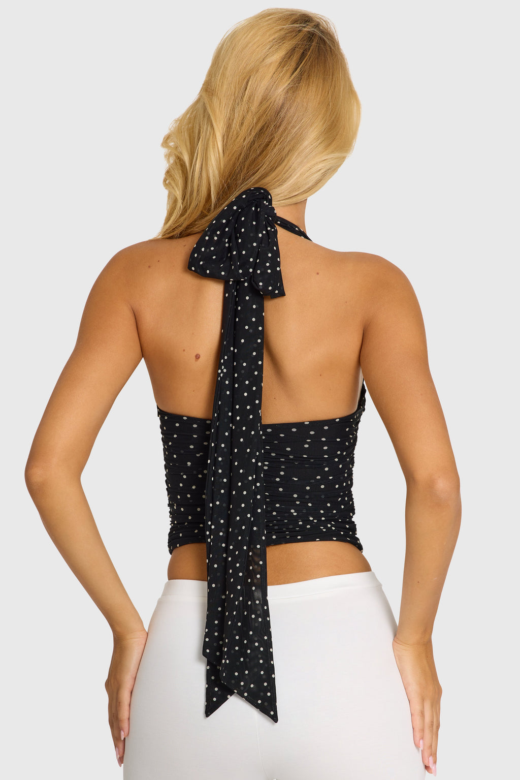 Chic Halterneck Underwired Top in Black Polka Dot