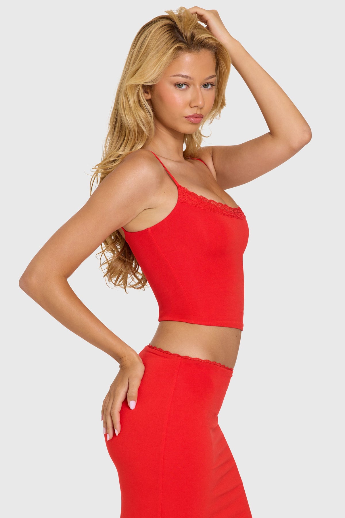 Chic Modal Lace-Trim Top in Cherry