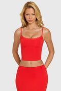 Chic Modal Lace-Trim Top in Cherry
