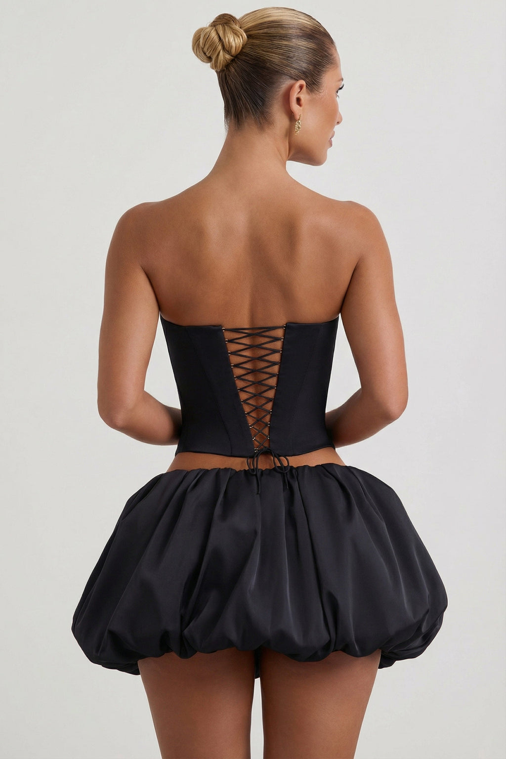 Chic Embellished Heart Cut-Out Strapless Corset Top in Black