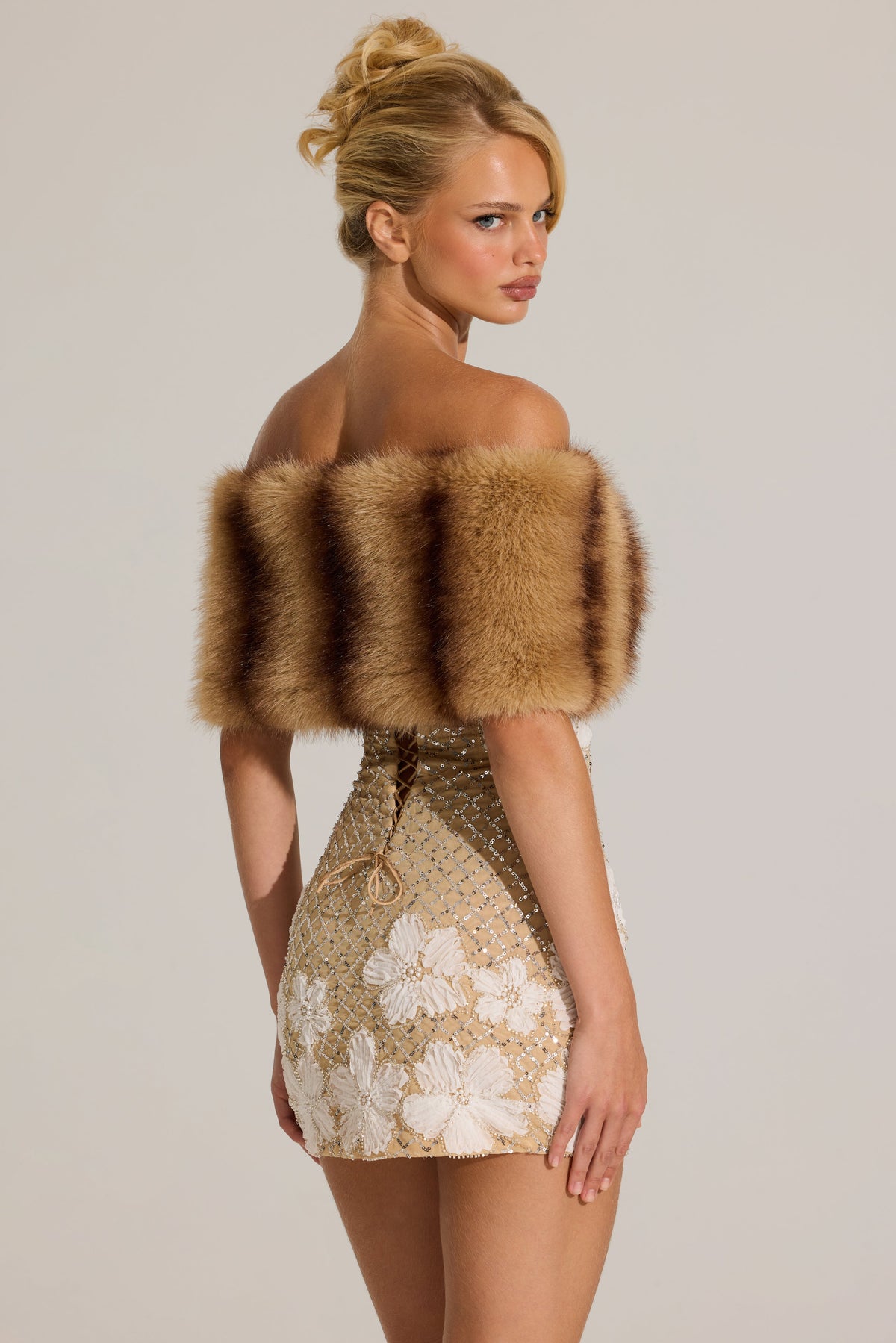 Chic Fur Ribbon-Tie Stole in Mink