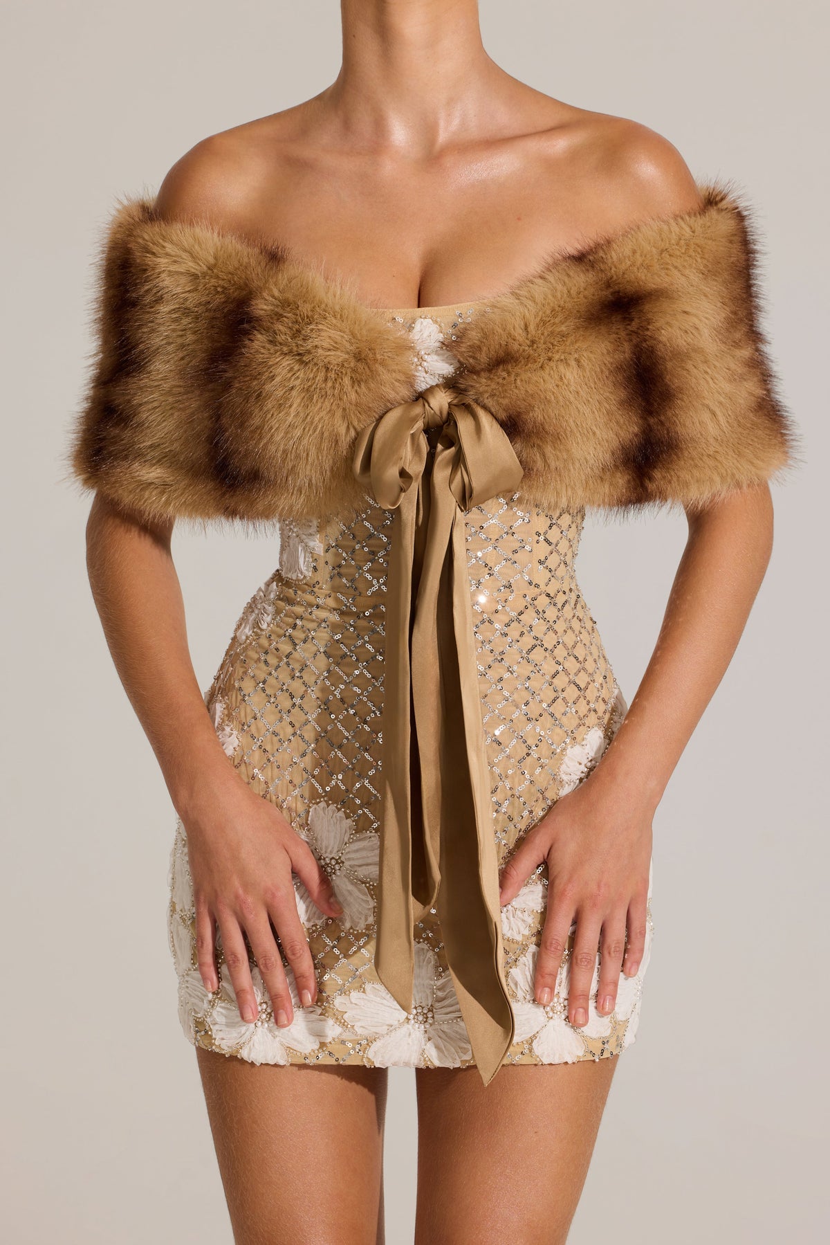 Chic Fur Ribbon-Tie Stole in Mink