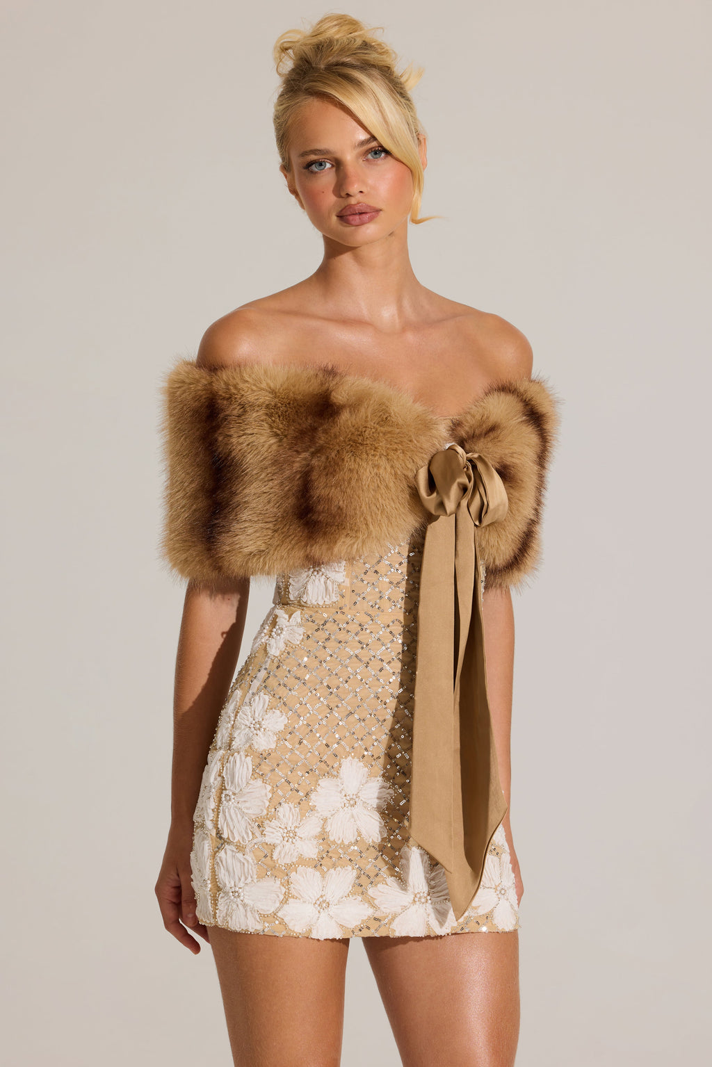 Chic Fur Ribbon-Tie Stole in Mink
