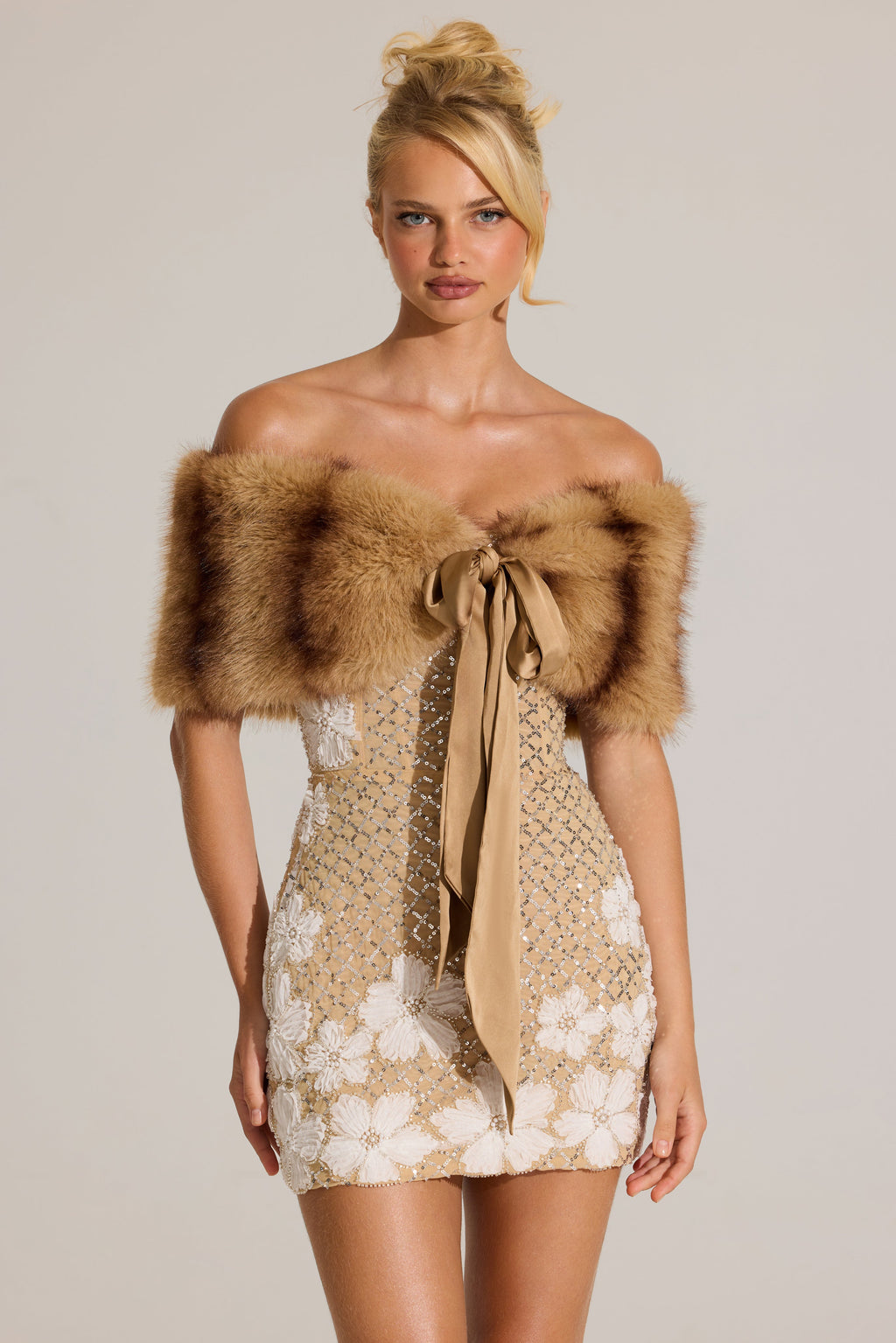 Chic Fur Ribbon-Tie Stole in Mink