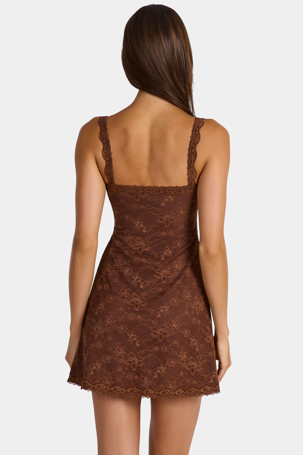 Chic Lace Mini Dress in Cocoa Brown