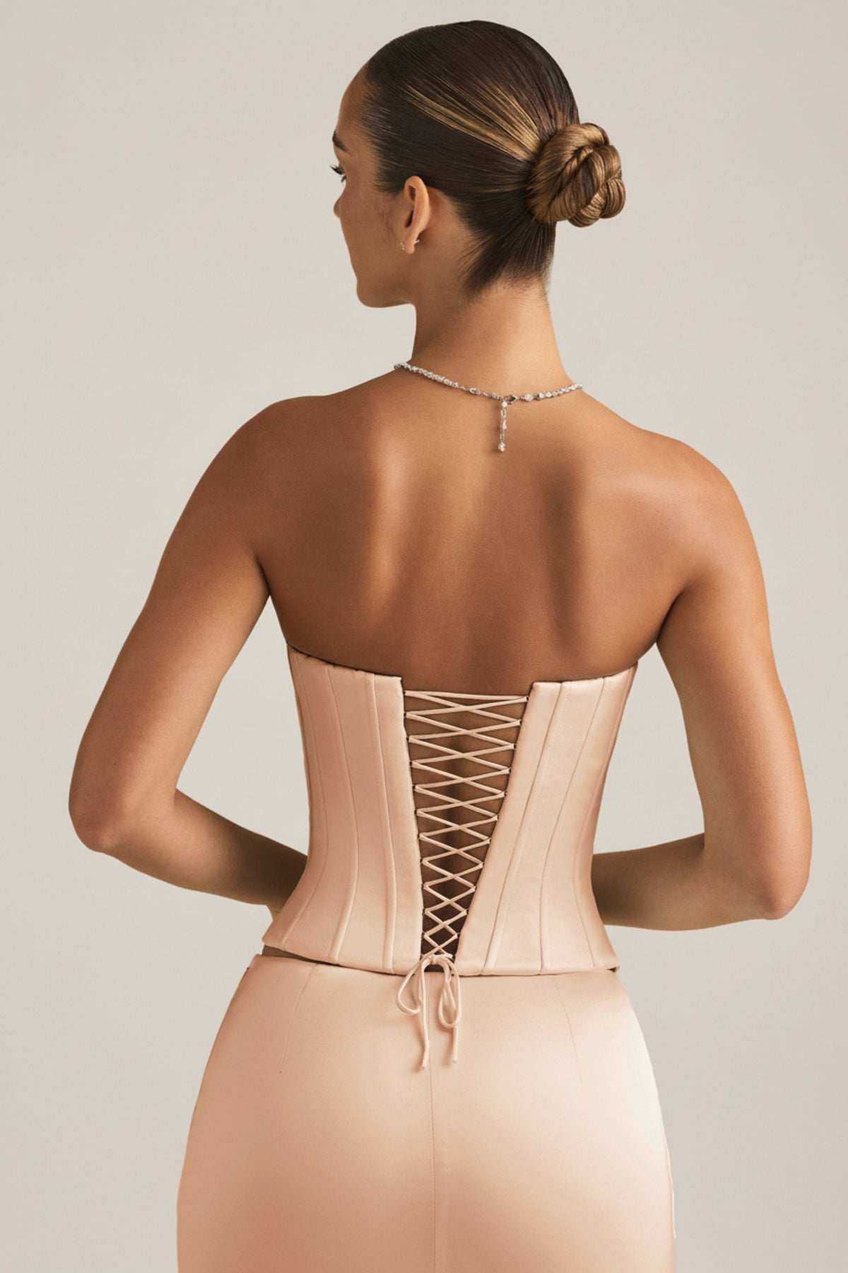 Chic Satin Lace-Up Corset Top in Beige Gold