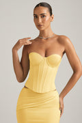 Chic Satin Lace-Up Corset Top in Pastel Yellow