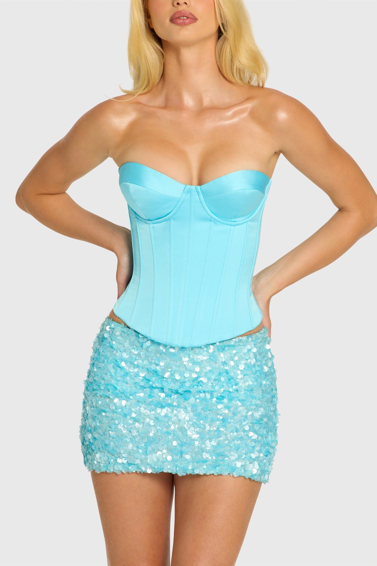 Chic Satin Lace-Up Corset Top in Aquamarine