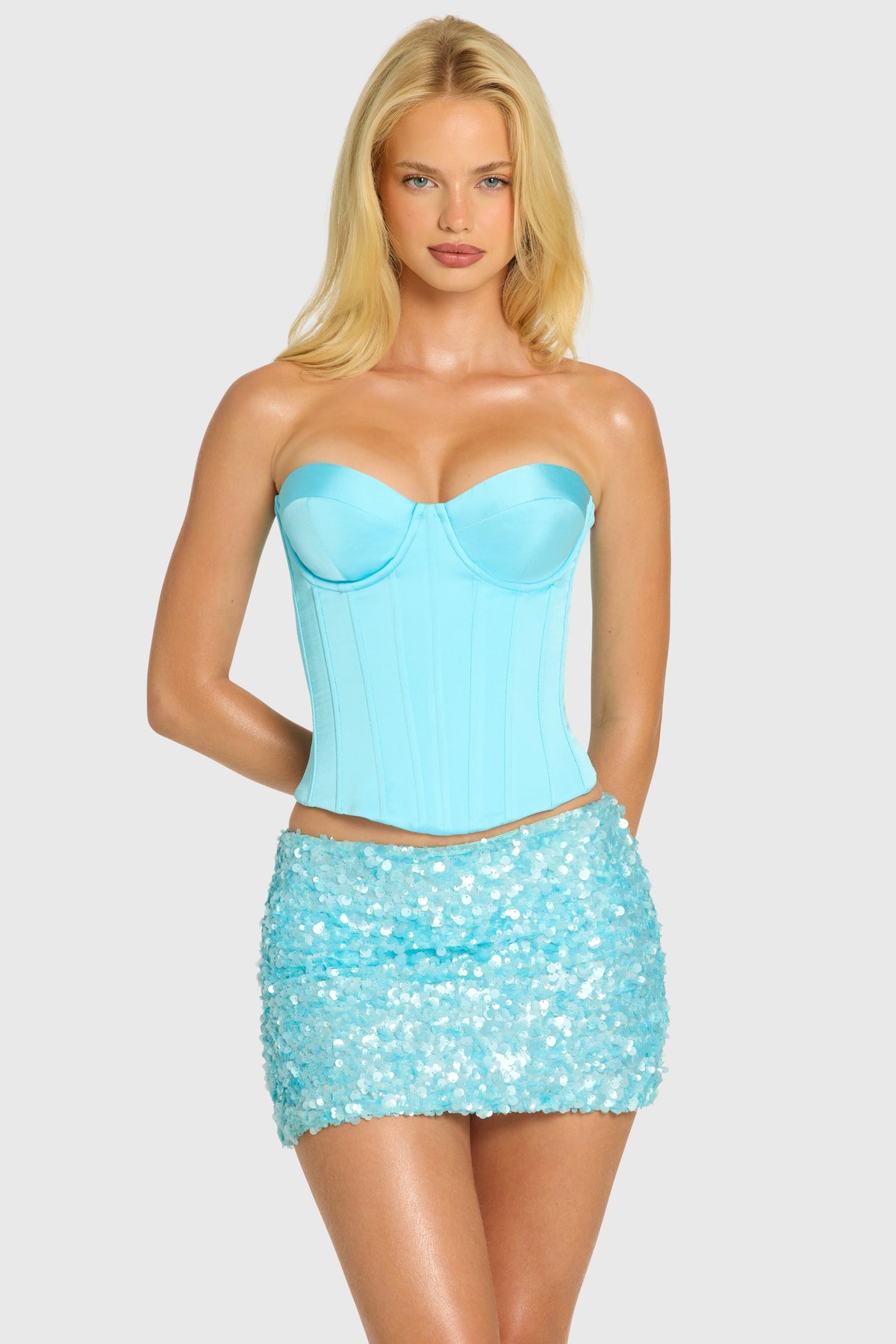 Chic Satin Lace-Up Corset Top in Aquamarine